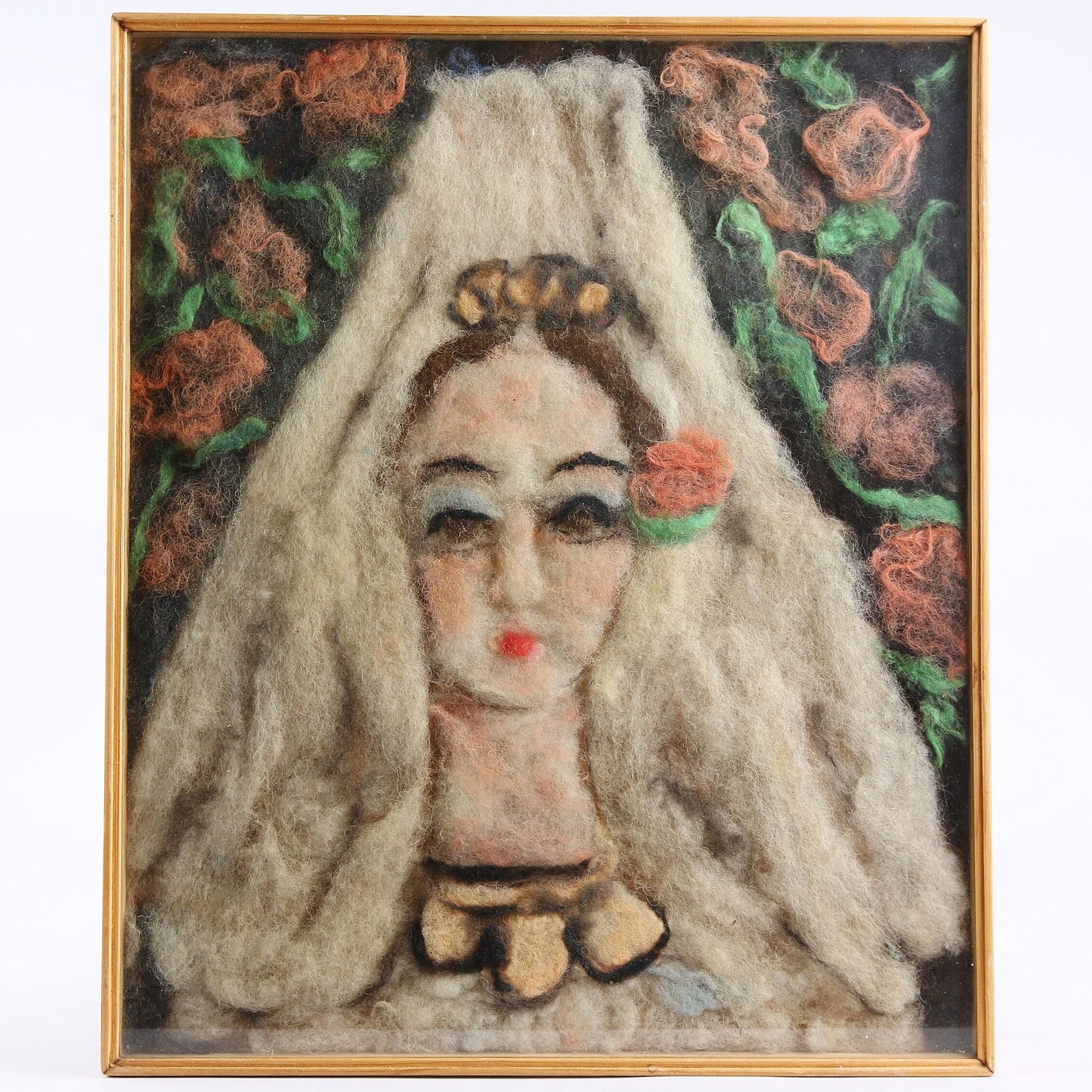 Unidentified Artist - 'Lady With Flowers' - Wool Painting